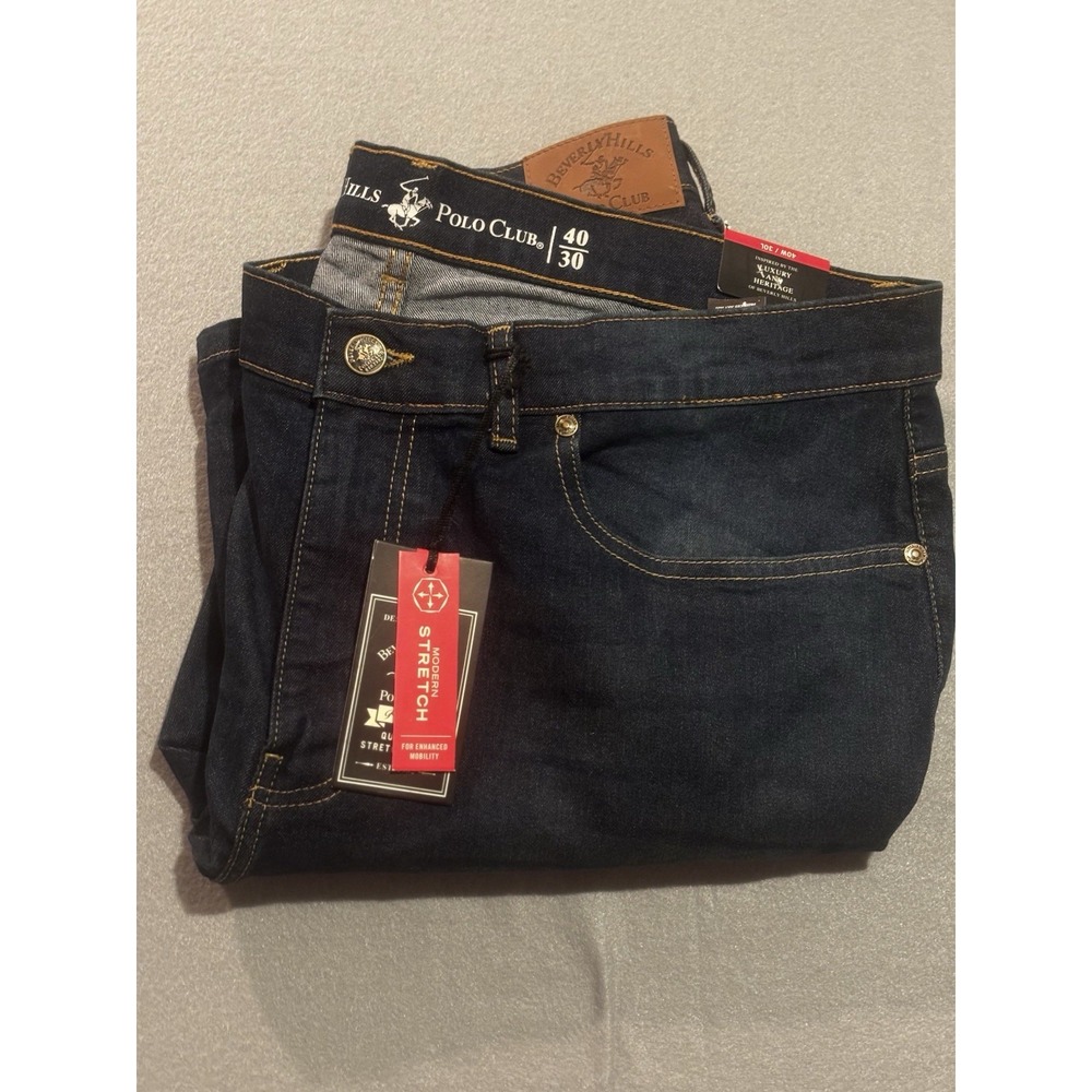 NEW Beverly Hills Polo Club Jeans Men's 40x30 Dark Wash Stretch Denim